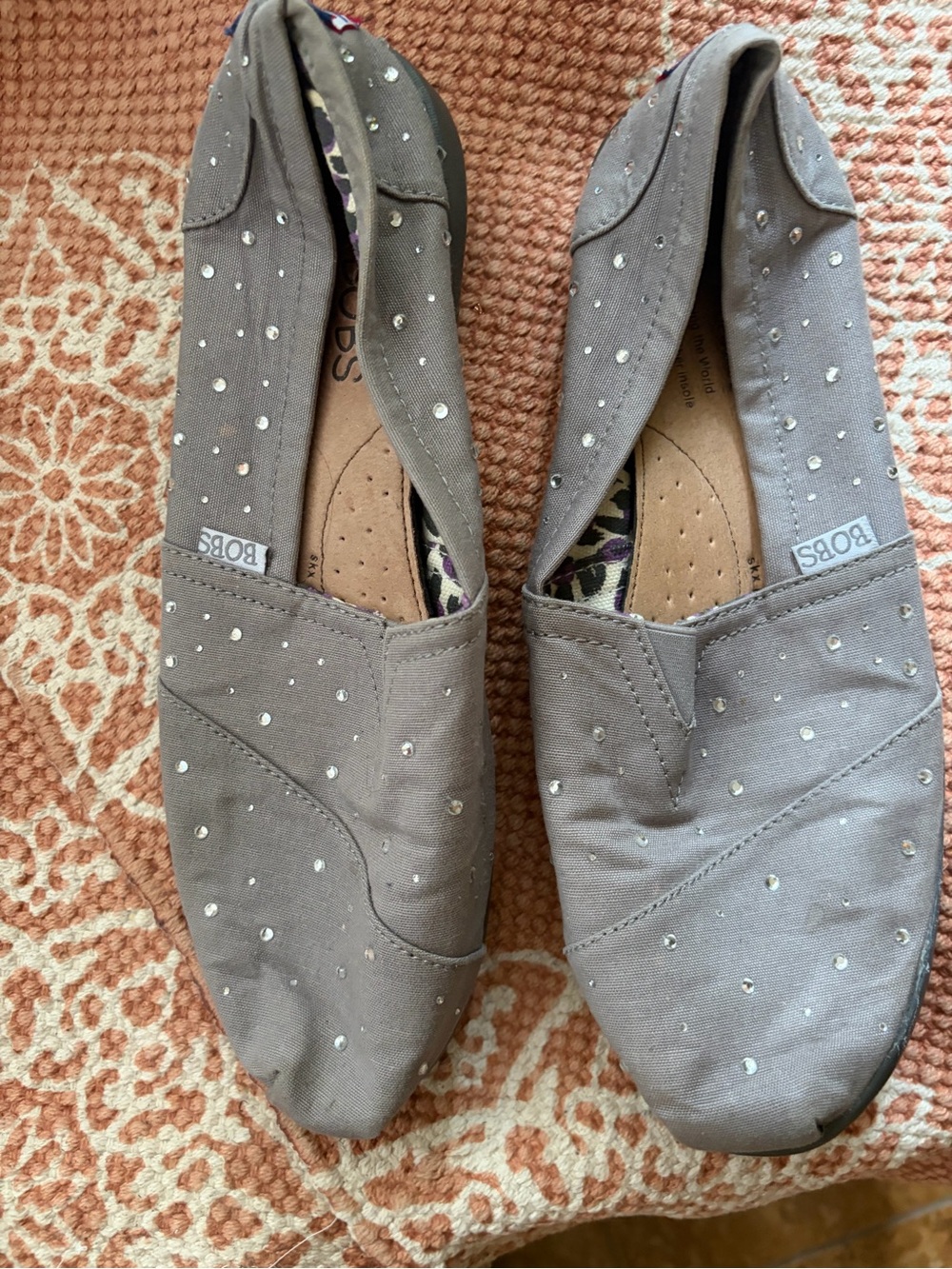 Skechers Taupe Canvas Slip-On Flats with Rhinestone Accents